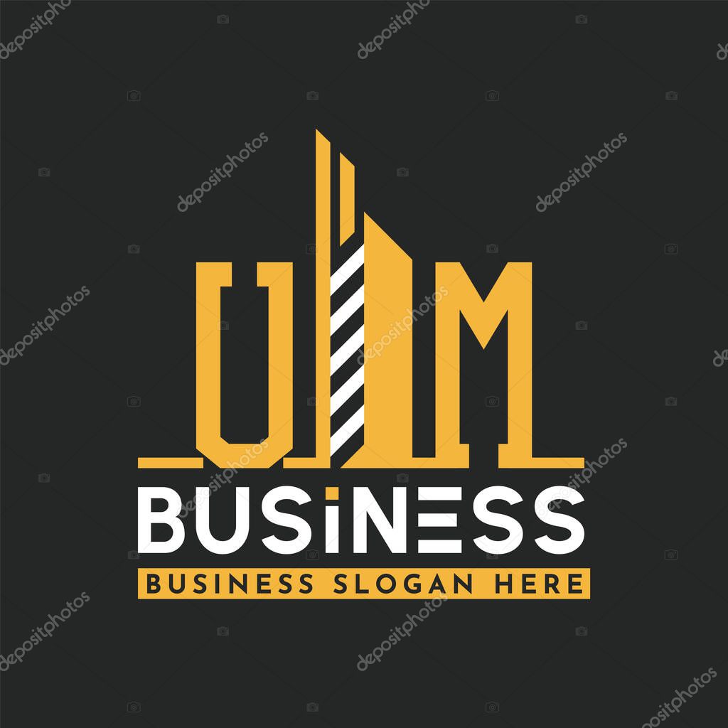 Modern UM Letter Logo Design with Skyscraper Shape. Bold Geometric UM Building Logo for Corporate Business Branding