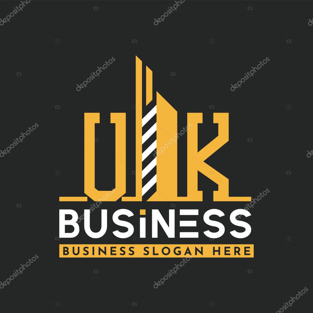 Modern UK Letter Logo Design with Skyscraper Shape. Bold Geometric UK Building Logo for Corporate Business Branding