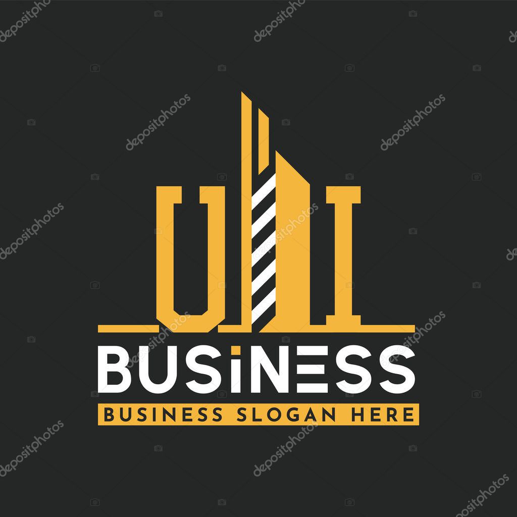 Modern UI Letter Logo Design with Skyscraper Shape. Bold Geometric UI Building Logo for Corporate Business Branding