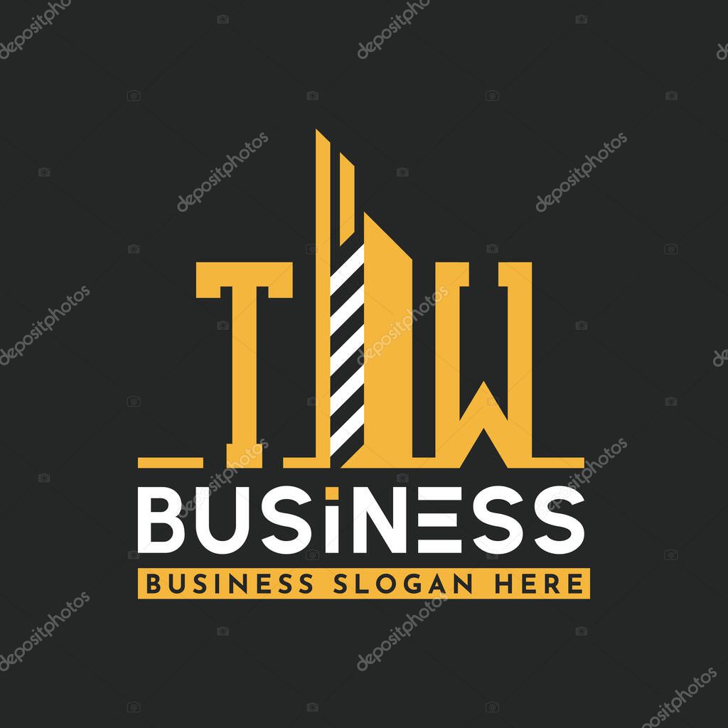 Modern TW Letter Logo Design with Skyscraper Shape. Bold Geometric TW Building Logo for Corporate Business Branding