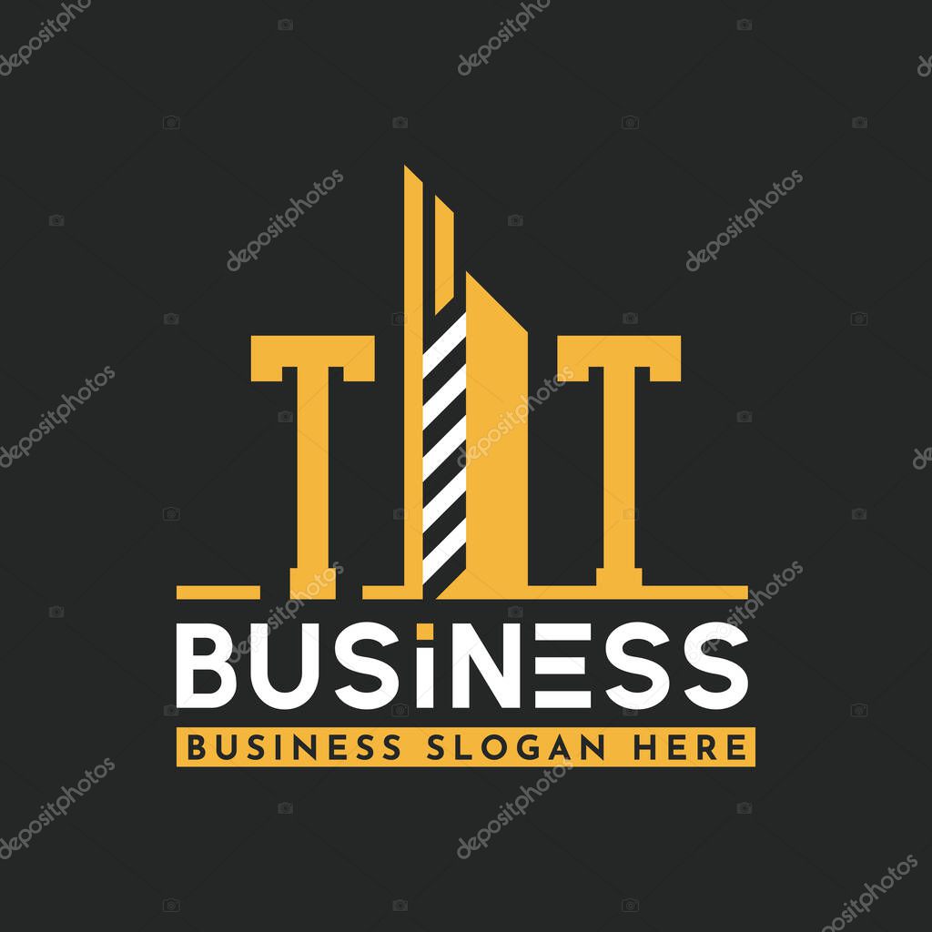 Modern TT Letter Logo Design with Skyscraper Shape. Bold Geometric TT Building Logo for Corporate Business Branding