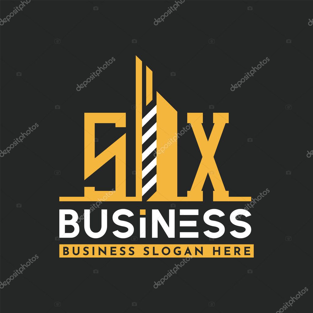 Modern SX Letter Logo Design with Skyscraper Shape. Bold Geometric SX Building Logo for Corporate Business Branding