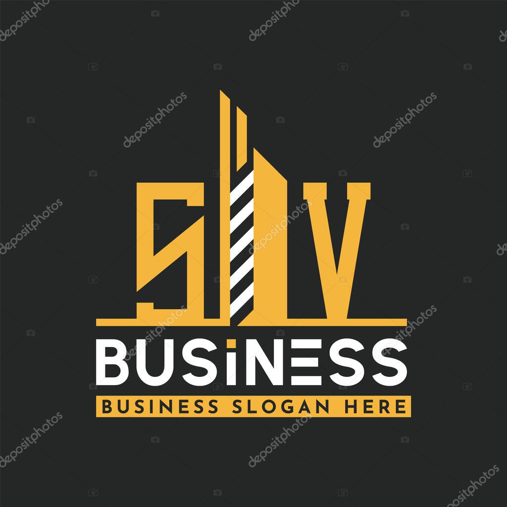 Modern SV Letter Logo Design with Skyscraper Shape. Bold Geometric SV Building Logo for Corporate Business Branding