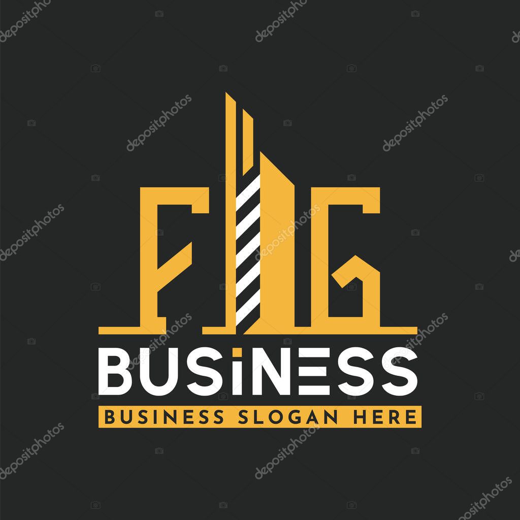 Modern FG Letter Logo Design with Skyscraper Shape. Bold Geometric FG Building Logo for Corporate Business Branding