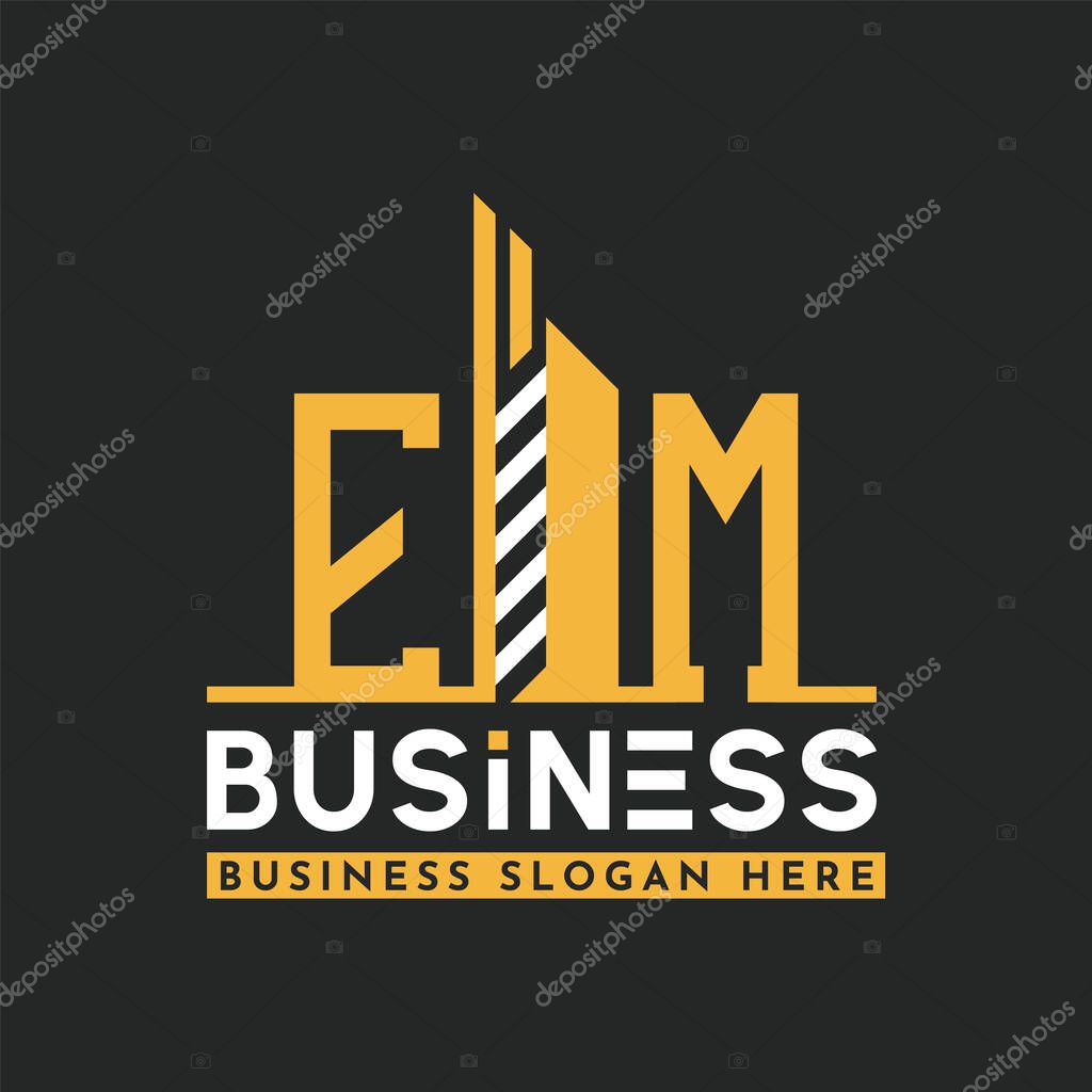 Modern EM Letter Logo Design with Skyscraper Shape. Bold Geometric EM Building Logo for Corporate Business Branding