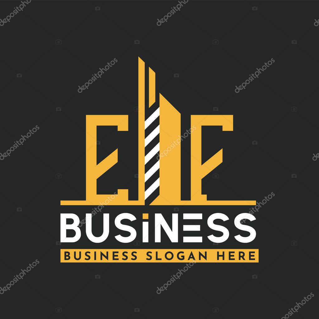 Modern EF Letter Logo Design with Skyscraper Shape. Bold Geometric EF Building Logo for Corporate Business Branding