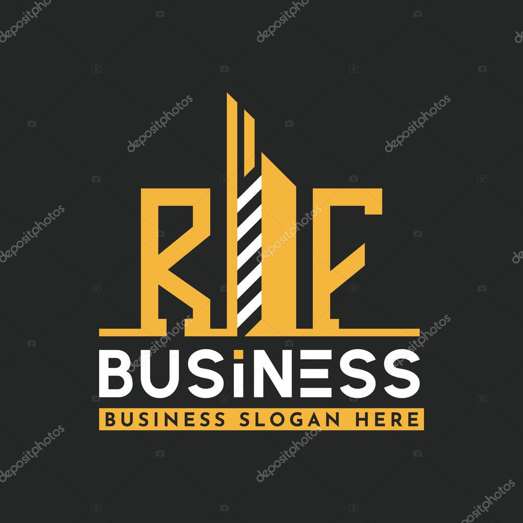 Modern RF Letter Logo Design with Skyscraper Shape. Bold Geometric RF Building Logo for Corporate Business Branding