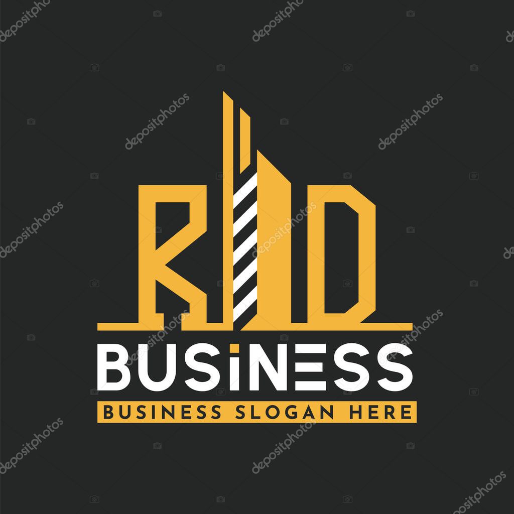 Modern RD Letter Logo Design with Skyscraper Shape. Bold Geometric RD Building Logo for Corporate Business Branding