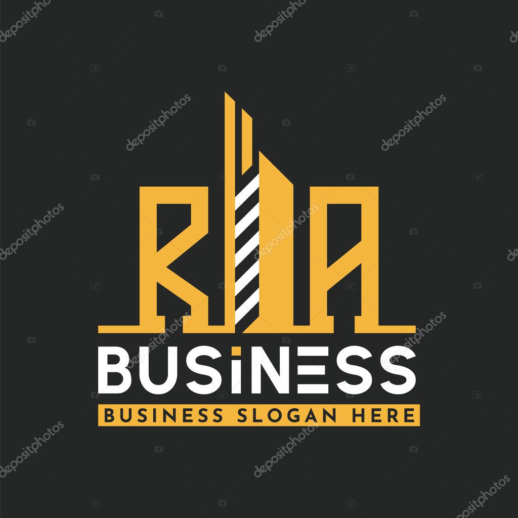 Modern RA Letter Logo Design with Skyscraper Shape. Bold Geometric RA Building Logo for Corporate Business Branding