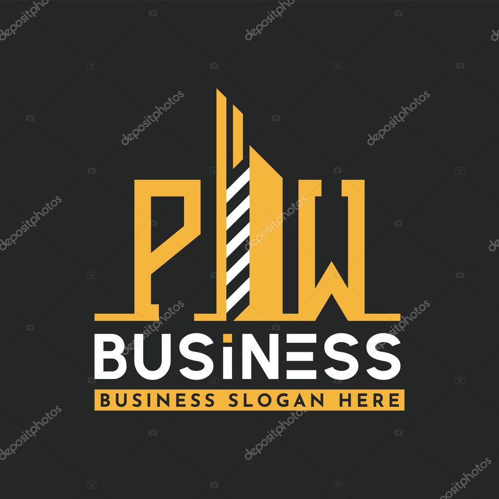 Modern PW Letter Logo Design with Skyscraper Shape. Bold Geometric PW Building Logo for Corporate Business Branding
