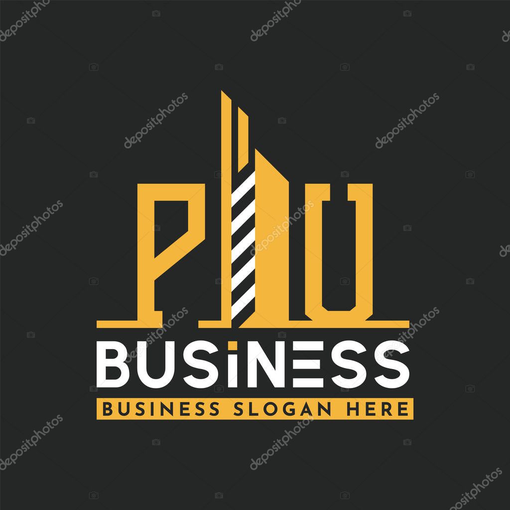 Modern PU Letter Logo Design with Skyscraper Shape. Bold Geometric PU Building Logo for Corporate Business Branding