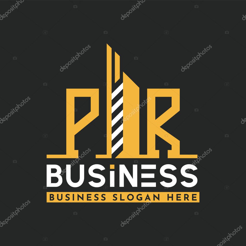 Modern PR Letter Logo Design with Skyscraper Shape. Bold Geometric PR Building Logo for Corporate Business Branding