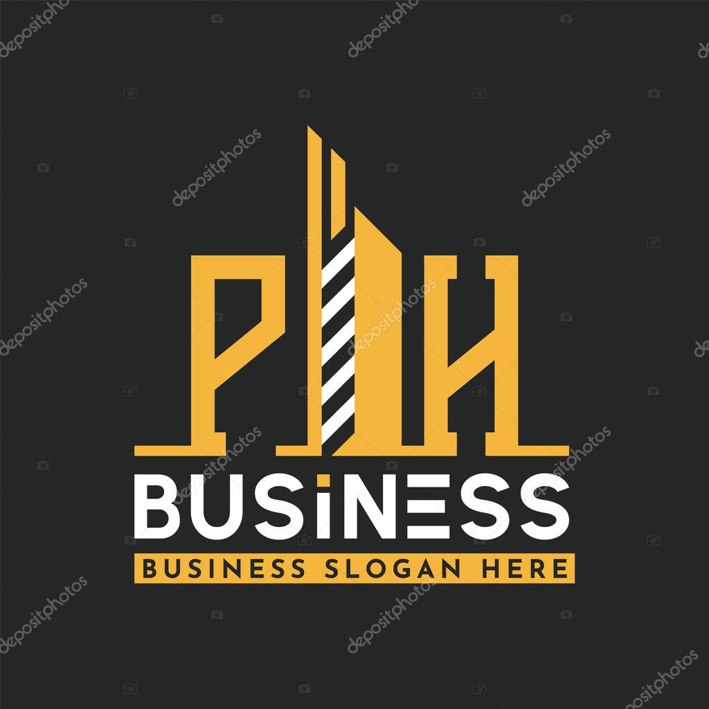 Modern PH Letter Logo Design with Skyscraper Shape. Bold Geometric PH Building Logo for Corporate Business Branding