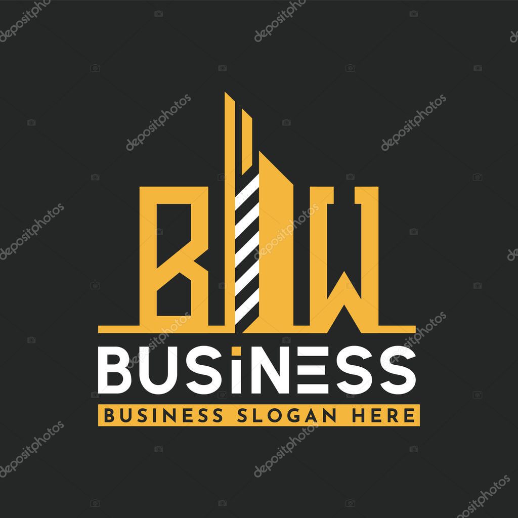 Modern BW Letter Logo Design with Skyscraper Shape. Bold Geometric BW Building Logo for Corporate Business Branding