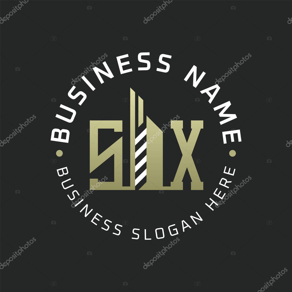 SX Letter Logo Design with Skyscraper Building. Modern SX Circular Badge Logo for Business Branding Real Estate Construction Company