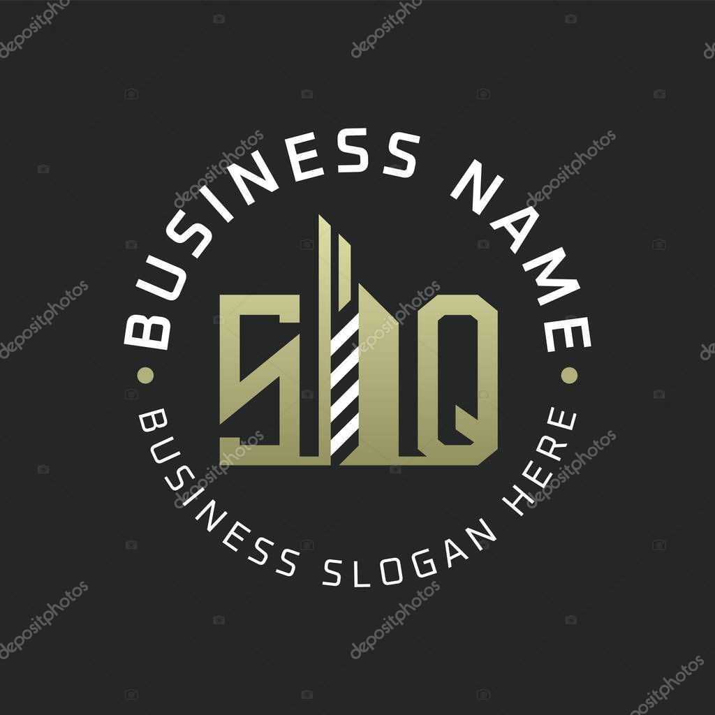 SQ Letter Logo Design with Skyscraper Building. Modern SQ Circular Badge Logo for Business Branding Real Estate Construction Company