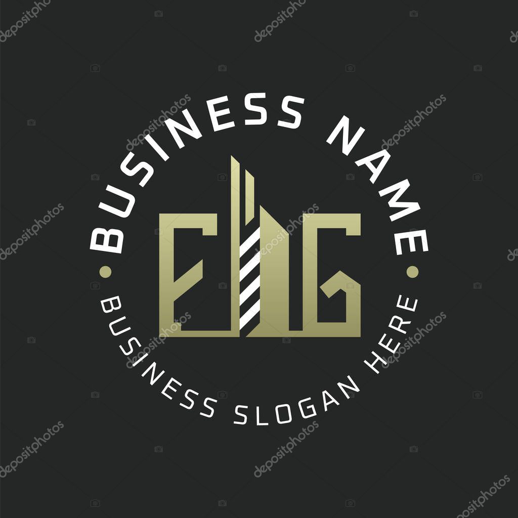 FG Letter Logo Design with Skyscraper Building. Modern FG Circular Badge Logo for Business Branding Real Estate Construction Company