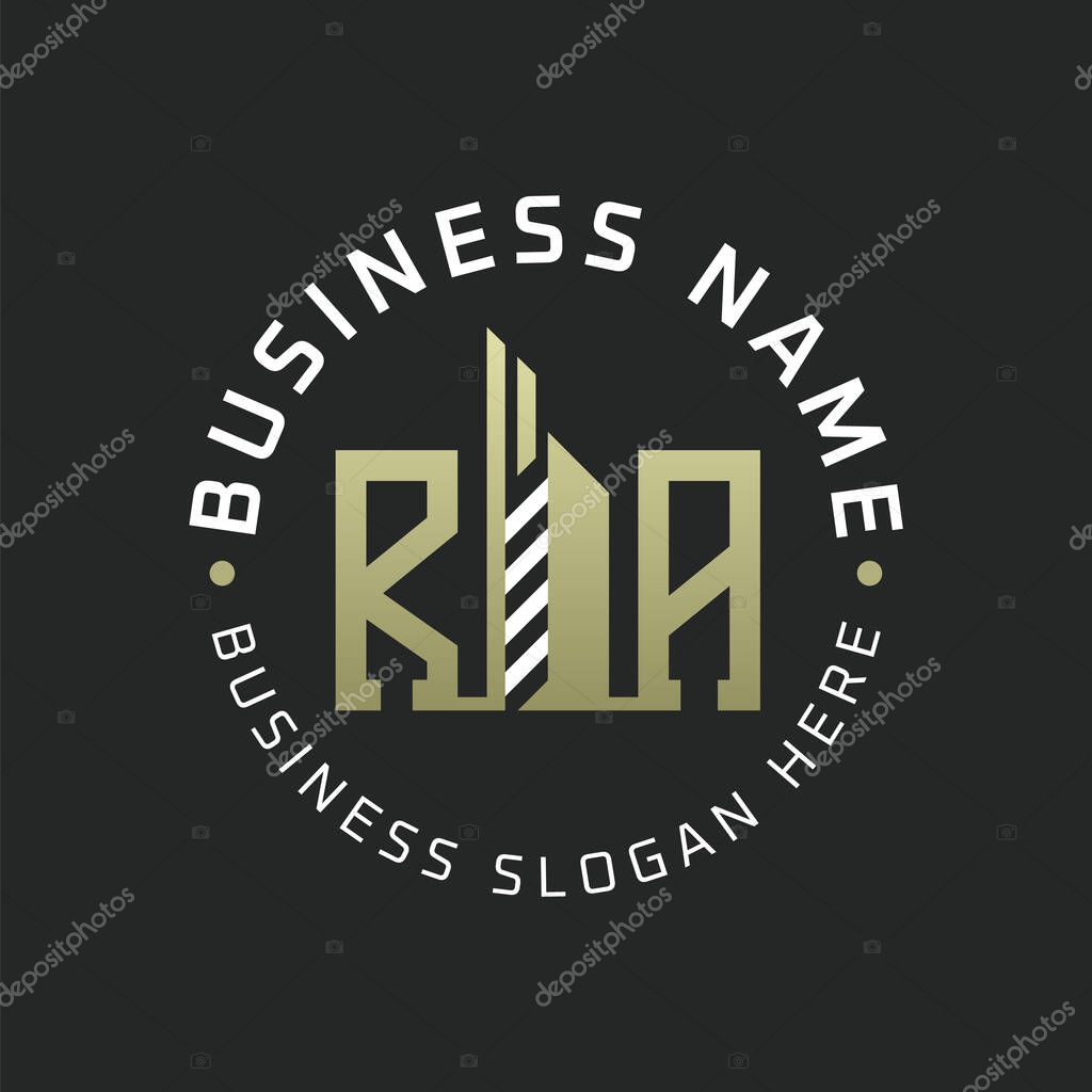 RA Letter Logo Design with Skyscraper Building. Modern RA Circular Badge Logo for Business Branding Real Estate Construction Company