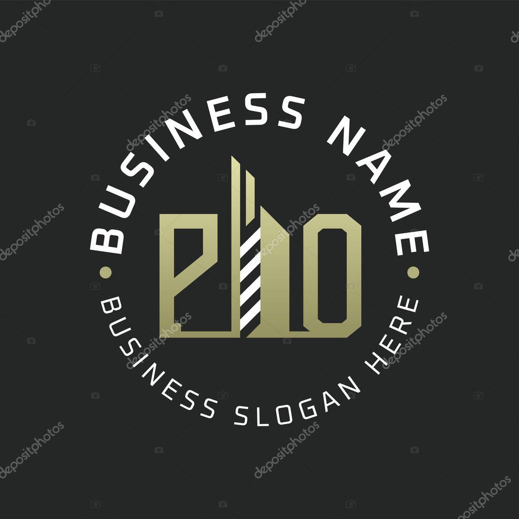 PO Letter Logo Design with Skyscraper Building. Modern PO Circular Badge Logo for Business Branding Real Estate Construction Company