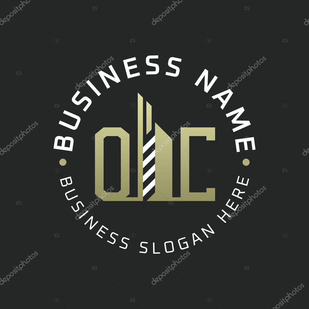 OC Letter Logo Design with Skyscraper Building. Modern OC Circular Badge Logo for Business Branding Real Estate Construction Company