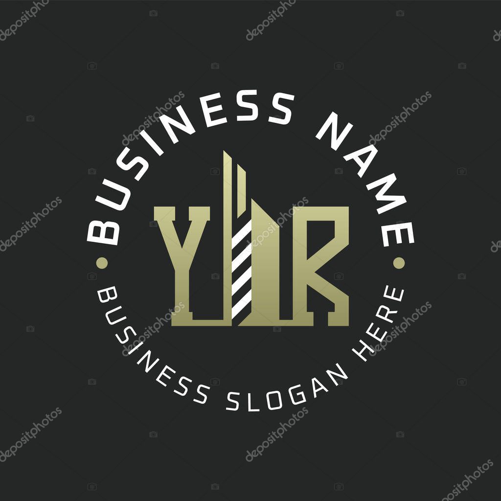 YR Letter Logo Design with Skyscraper Building. Modern YR Circular Badge Logo for Business Branding Real Estate Construction Company
