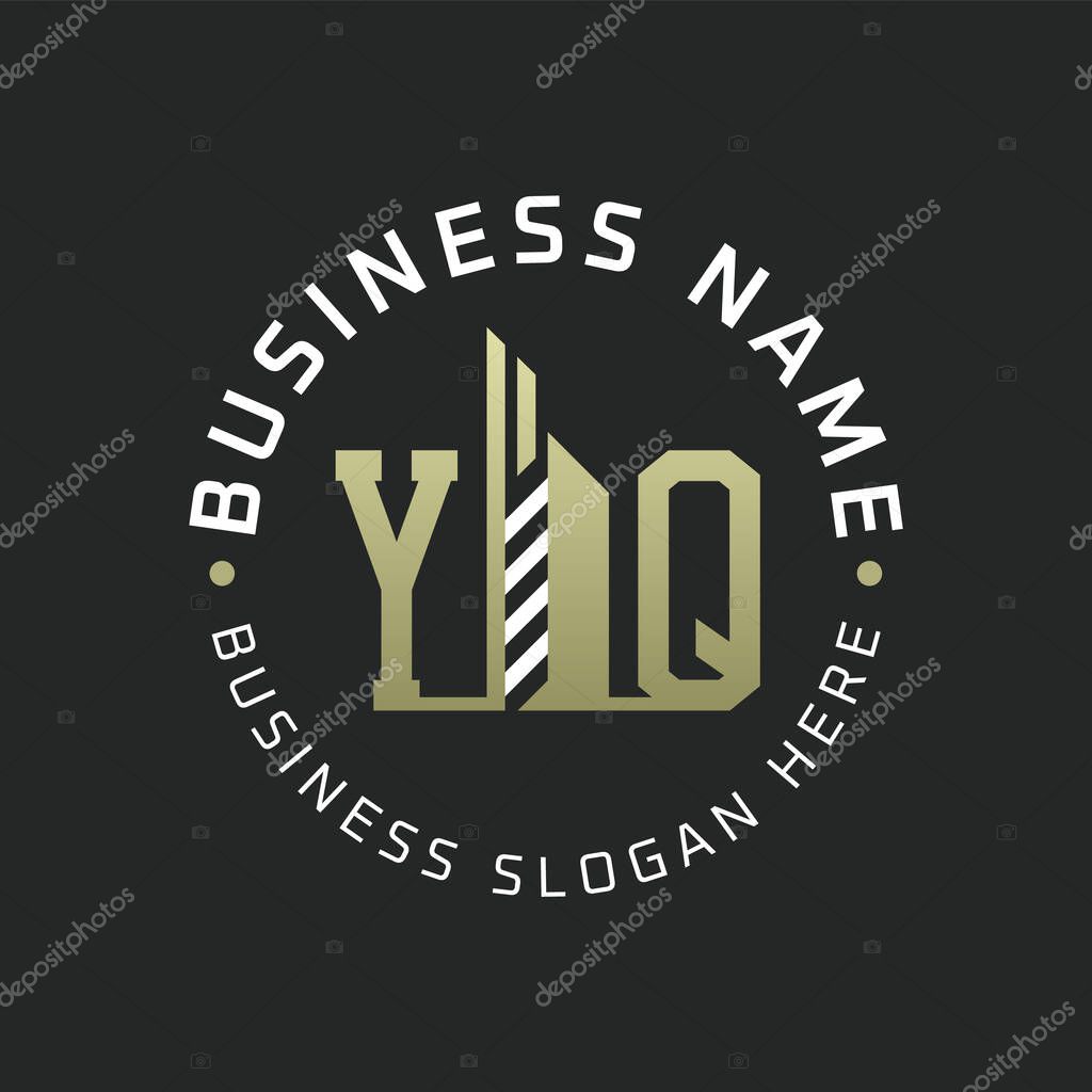 YQ Letter Logo Design with Skyscraper Building. Modern YQ Circular Badge Logo for Business Branding Real Estate Construction Company
