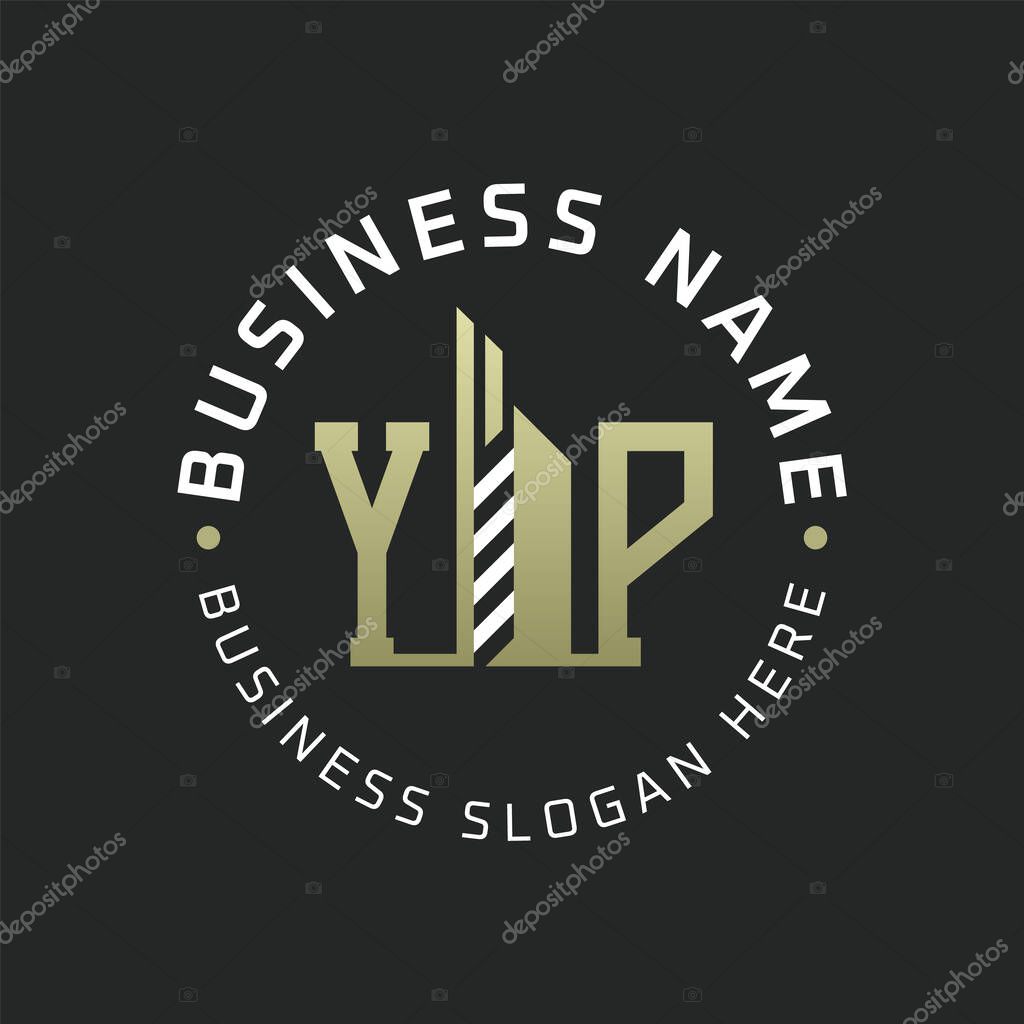 YP Letter Logo Design with Skyscraper Building. Modern YP Circular Badge Logo for Business Branding Real Estate Construction Company