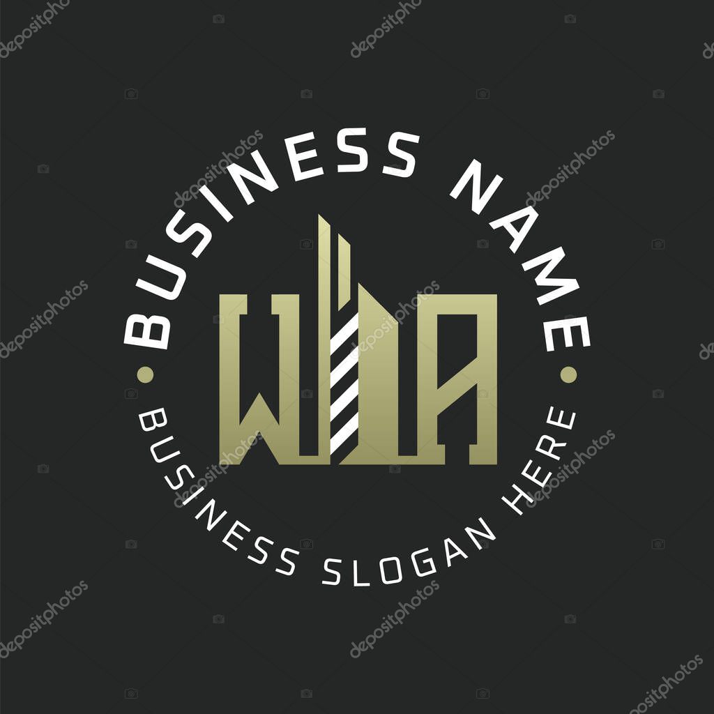 WA Letter Logo Design with Skyscraper Building. Modern WA Circular Badge Logo for Business Branding Real Estate Construction Company