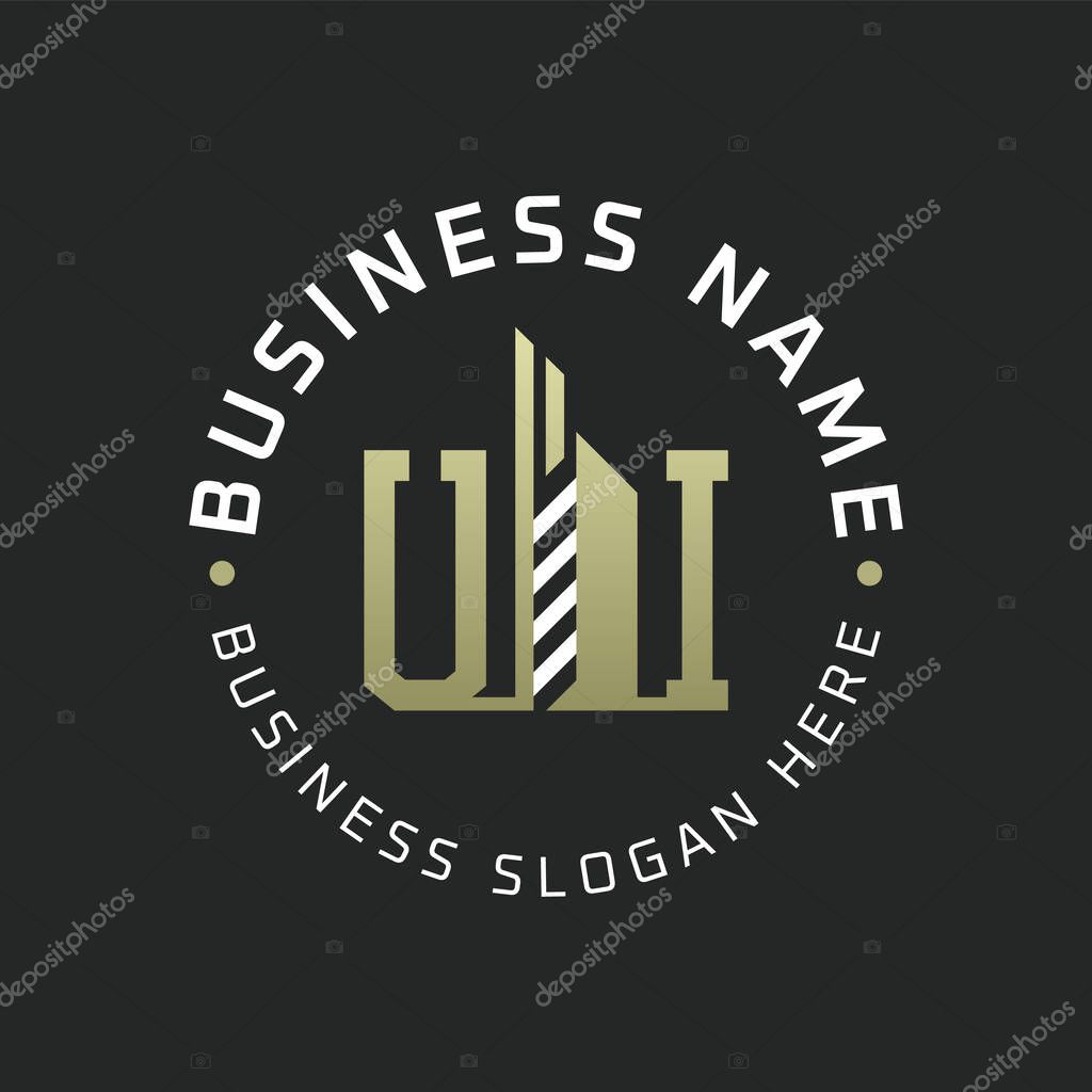 UI Letter Logo Design with Skyscraper Building. Modern UI Circular Badge Logo for Business Branding Real Estate Construction Company