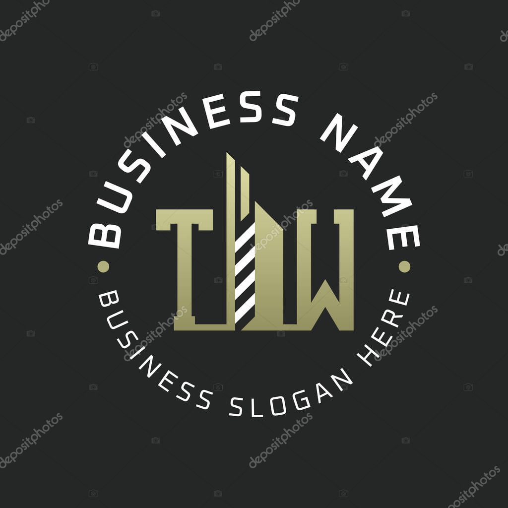 TW Letter Logo Design with Skyscraper Building. Modern TW Circular Badge Logo for Business Branding Real Estate Construction Company