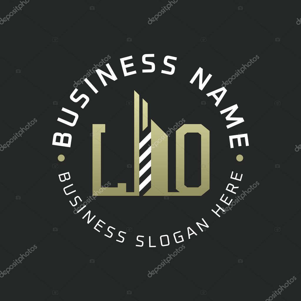 LO Letter Logo Design with Skyscraper Building. Modern LO Circular Badge Logo for Business Branding Real Estate Construction Company