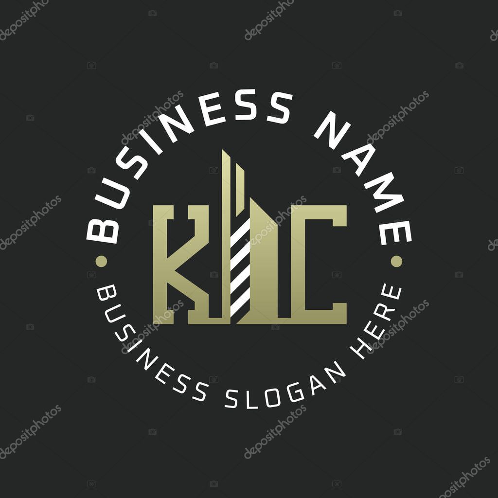 KC Letter Logo Design with Skyscraper Building. Modern KC Circular Badge Logo for Business Branding Real Estate Construction Company