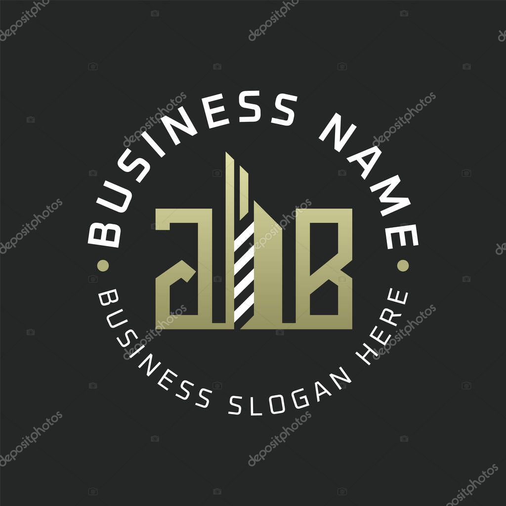 JB Letter Logo Design with Skyscraper Building. Modern JB Circular Badge Logo for Business Branding Real Estate Construction Company