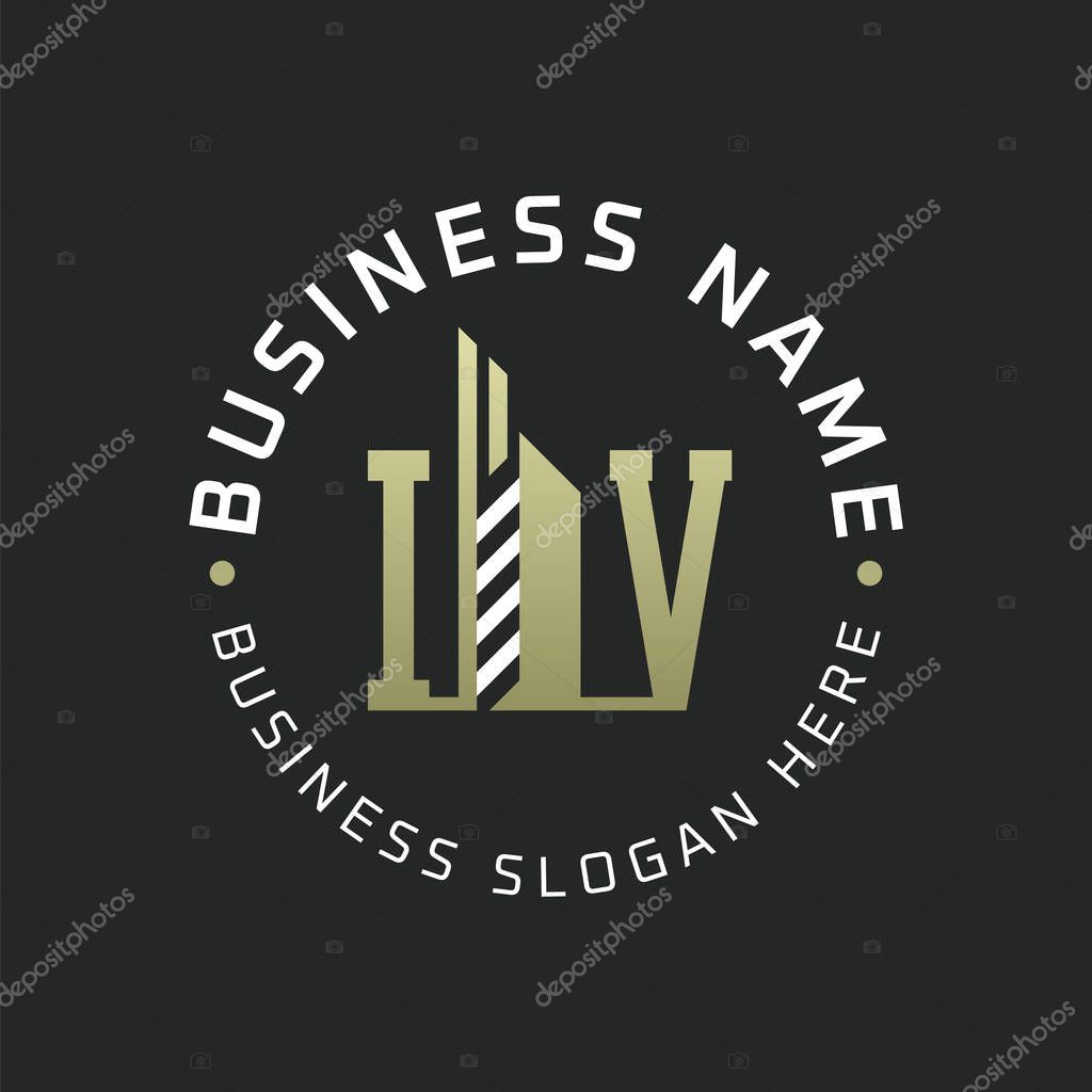 IV Letter Logo Design with Skyscraper Building. Modern IV Circular Badge Logo for Business Branding Real Estate Construction Company