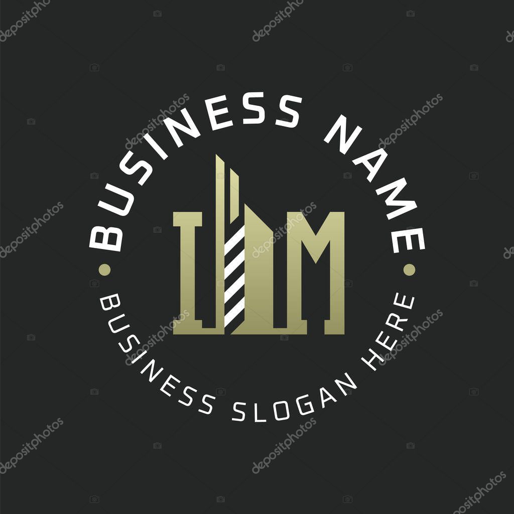 IM Letter Logo Design with Skyscraper Building. Modern IM Circular Badge Logo for Business Branding Real Estate Construction Company