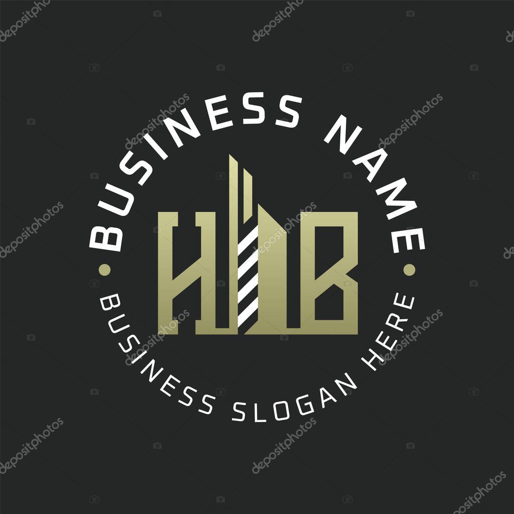 HB Letter Logo Design with Skyscraper Building. Modern HB Circular Badge Logo for Business Branding Real Estate Construction Company