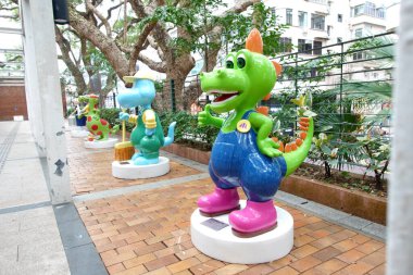 Hong Kong, Çin - 4 Şubat 2024: Sağlık Eğitim Sergisi ve Kaynak Merkezi 'nde tanıtım rakamları.