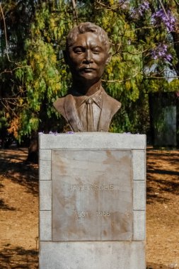 Bust of Javier Solis, Mexican singer and actor. He specialized in the musical genres of bolero and ranchera. Installed in the Road of the Composers in the second section of Chapultepec in Mexico City clipart