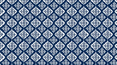 Duvar kağıdı, mozaik, mavi ve beyaz fayansların arka planı, çiçek desenli, ve her birinin ortasında bir çiçek var.