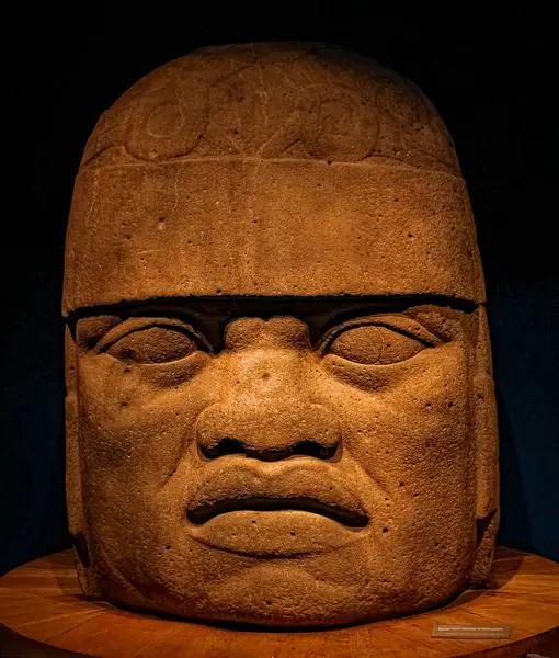 Mexico City, Oaxaca Kültürleri Ulusal Antropoloji Müzesi 'ne (MNA) kurulmuş bir Olmec heykelinin fotoğrafı..