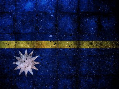 Nauru ya da Nauru Cumhuriyeti ya da Pleasant Adası bayrağı ile boyanmış granit bir duvar resmi..