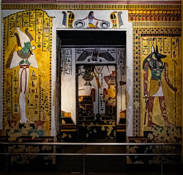 stock image photo of The replica of the lobby of the lateral chamber of tomb of The Queen Nefertari in the gallery of The Pharaonic Egypt at The National Museum of World Cultures in Mexico City