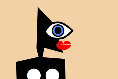 Soyut kadın yüz portreleri kübizm duvar sanatı gibi. Geometrik yüz. Yüksek kaliteli illüstrasyon