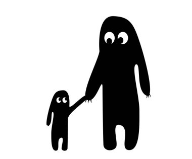 Çocuk resimli büyük siyah bir canavar. Yüksek kaliteli illüstrasyon