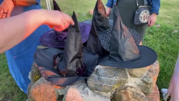 Witch Hats Altar Witch Hands High Quality Footage — Stock Video
