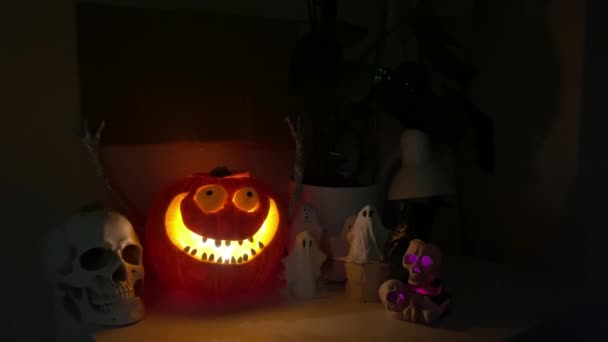 Graved Pumpkin Skull Dark High Quality Footage — Stock Video
