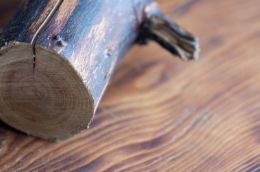 Ahşap bir arka planda bir kütük ve kuru meyvelerin yakın çekimi