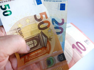 Avro banknotları yakın plan. Yakın plan 50 Euro. (Avrupa Birliği para birimi).