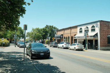 Puyallup WA USA, July 26, 2025 - Puyallup street with cafes