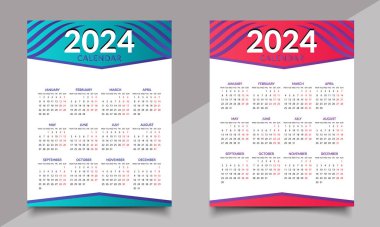 Takvim şablonu tasarımı. Duvar takvimi tasarımı veya bir sayfalık takvim tasarımı.